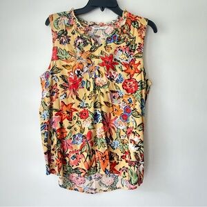 Sonoma Floral Sleeveless Top Size Medium | Yellow Multicolor Spring Blouse